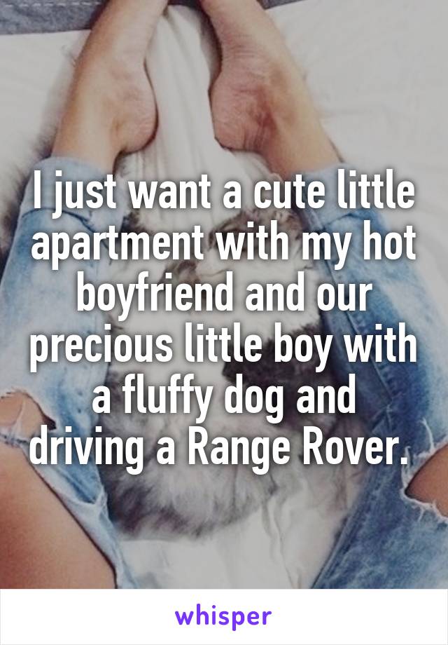 I just want a cute little apartment with my hot boyfriend and our precious little boy with a fluffy dog and driving a Range Rover. 