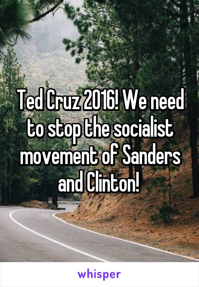 Ted Cruz 2016! We need to stop the socialist movement of Sanders and Clinton! 