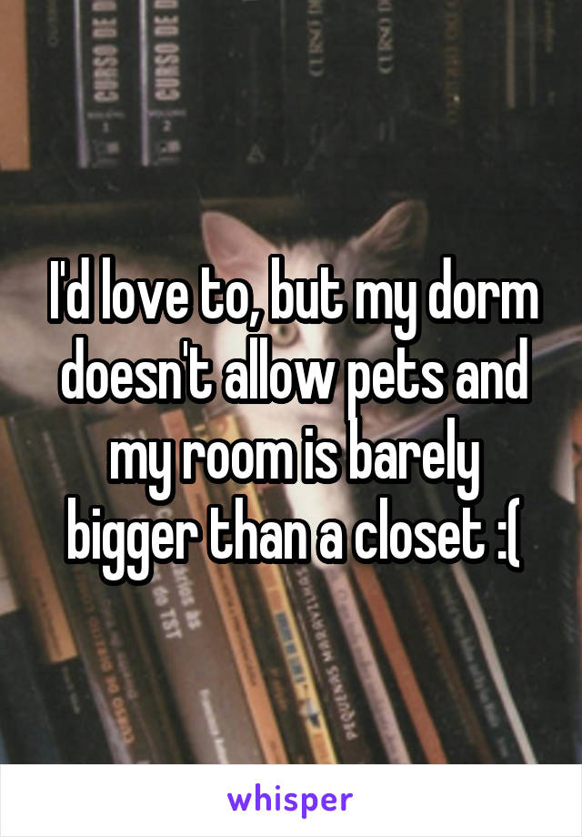 I'd love to, but my dorm doesn't allow pets and my room is barely bigger than a closet :(