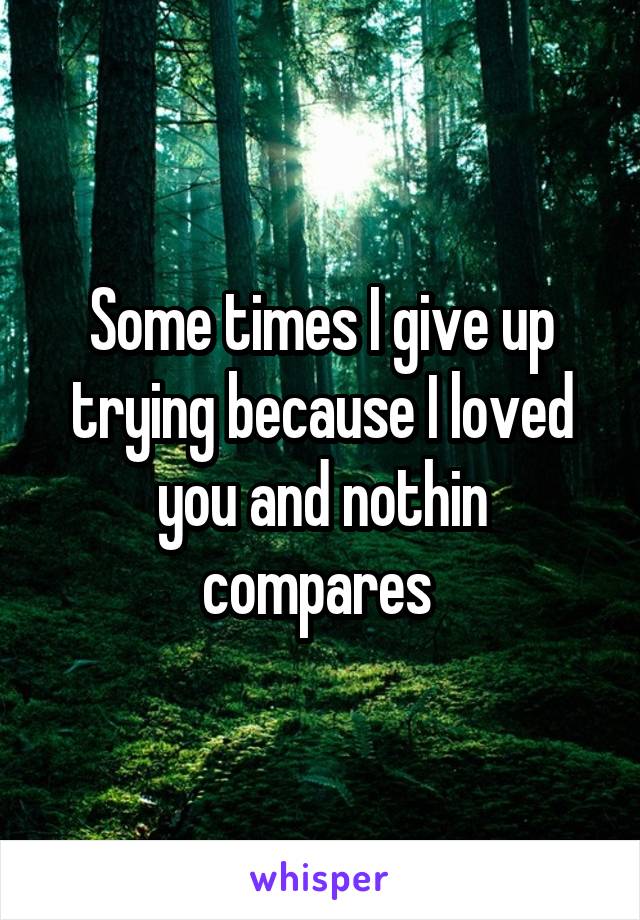 Some times I give up trying because I loved you and nothin compares 