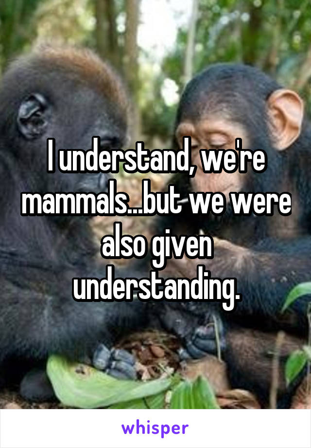 I understand, we're mammals...but we were also given understanding.