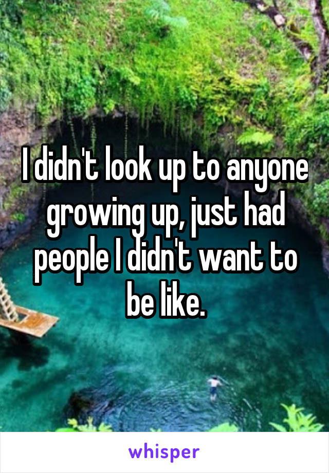 I didn't look up to anyone growing up, just had people I didn't want to be like.