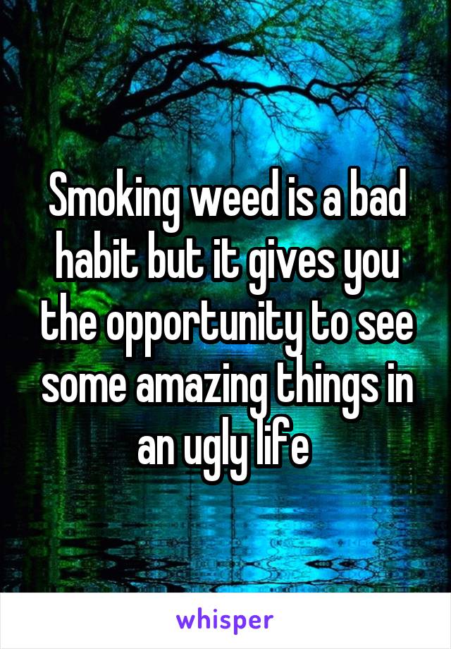 Smoking weed is a bad habit but it gives you the opportunity to see some amazing things in an ugly life 
