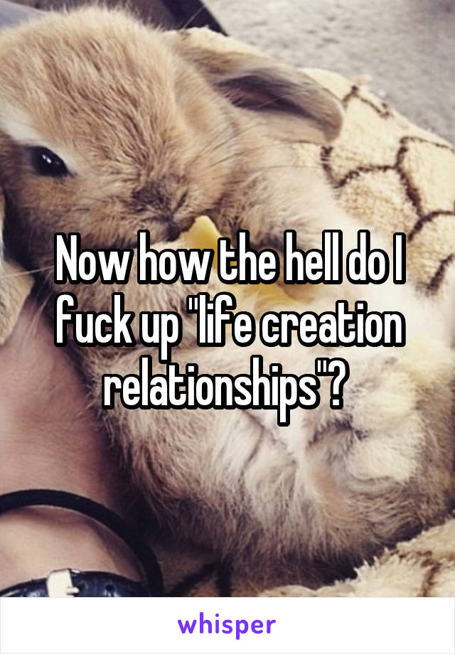 Now how the hell do I fuck up "life creation relationships"? 