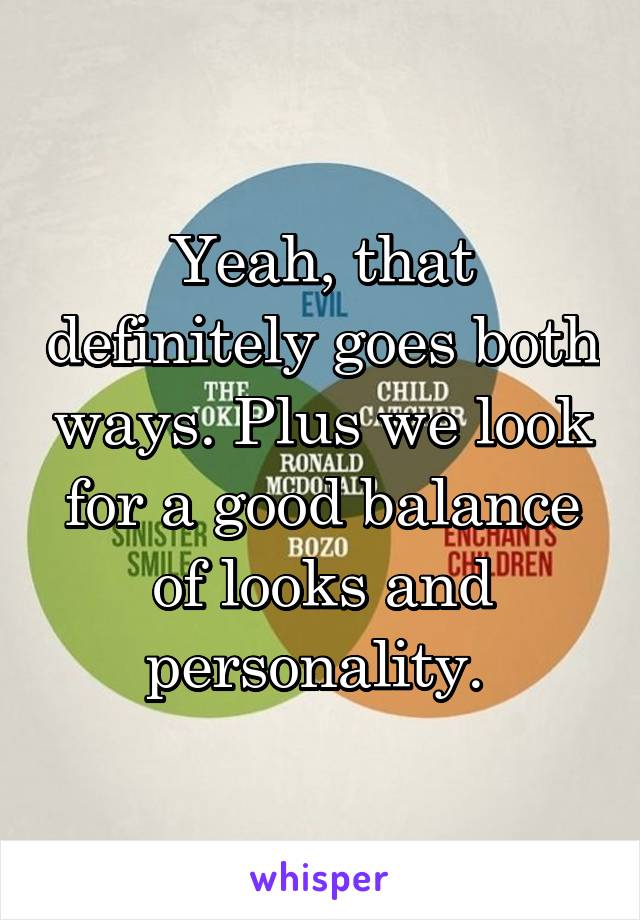 Yeah, that definitely goes both ways. Plus we look for a good balance of looks and personality. 