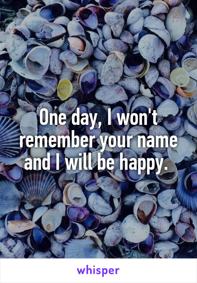 One day, I won't remember your name and I will be happy. 