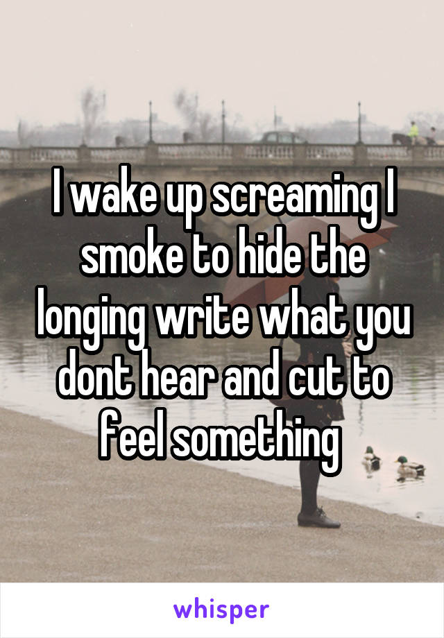 I wake up screaming I smoke to hide the longing write what you dont hear and cut to feel something 