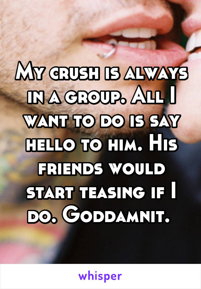 My crush is always in a group. All I want to do is say hello to him. His friends would start teasing if I do. Goddamnit. 