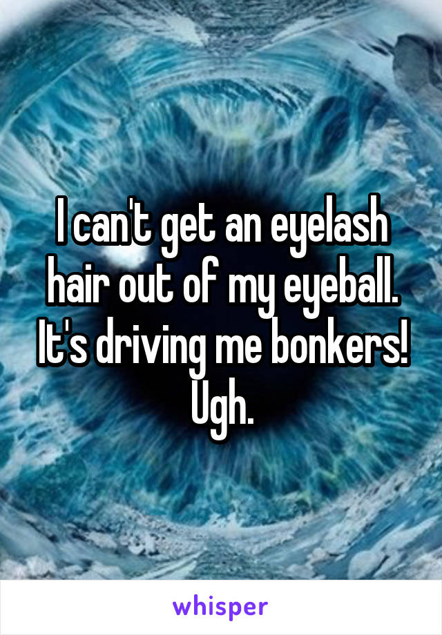 I can't get an eyelash hair out of my eyeball. It's driving me bonkers! Ugh.