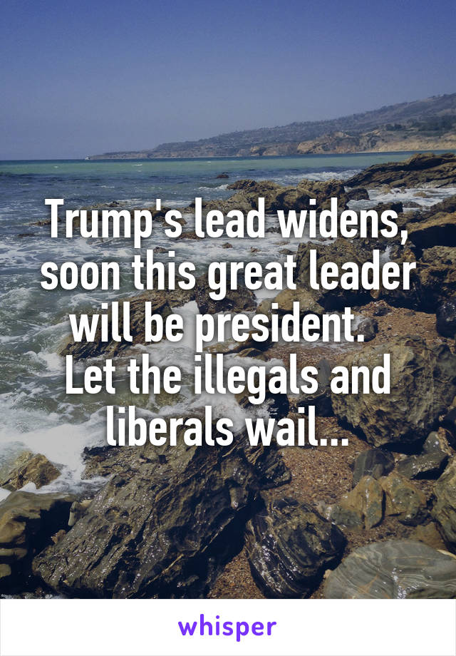 Trump's lead widens, soon this great leader will be president.  
Let the illegals and liberals wail...