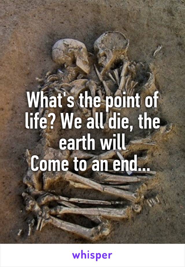 What's the point of life? We all die, the earth will
Come to an end... 