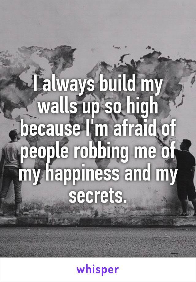 I always build my walls up so high because I'm afraid of people robbing me of my happiness and my secrets.