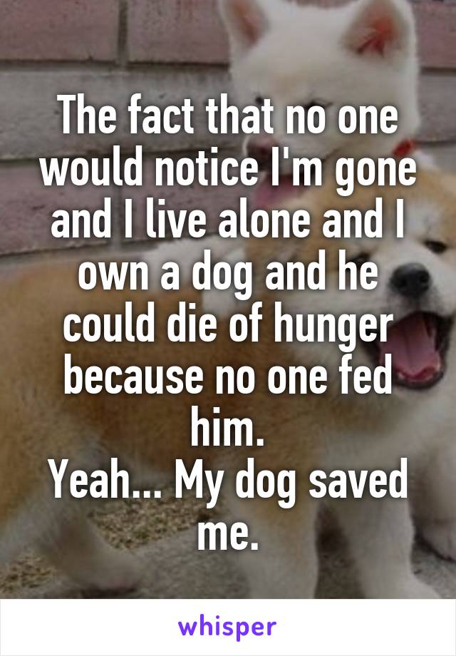 The fact that no one would notice I'm gone and I live alone and I own a dog and he could die of hunger because no one fed him.
Yeah... My dog saved me.