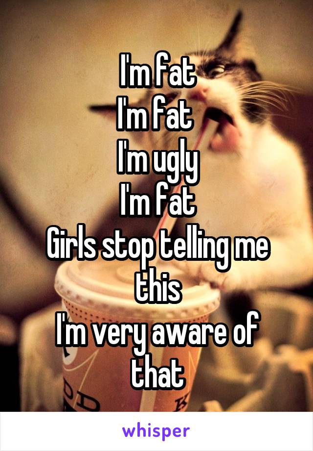 I'm fat
I'm fat 
I'm ugly
I'm fat
Girls stop telling me this
I'm very aware of that