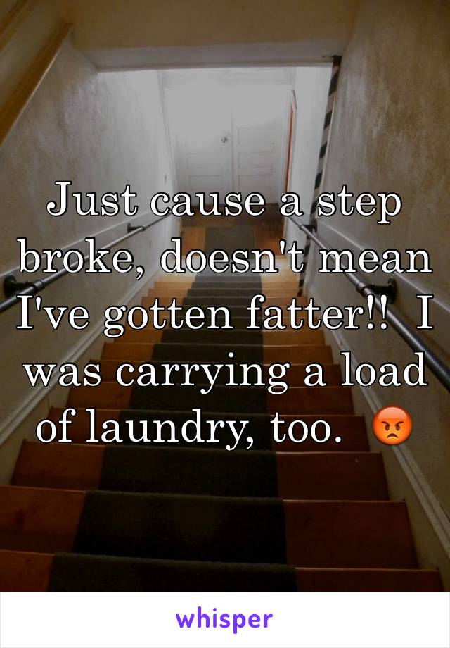 Just cause a step broke, doesn't mean I've gotten fatter!!  I was carrying a load of laundry, too.  😡
