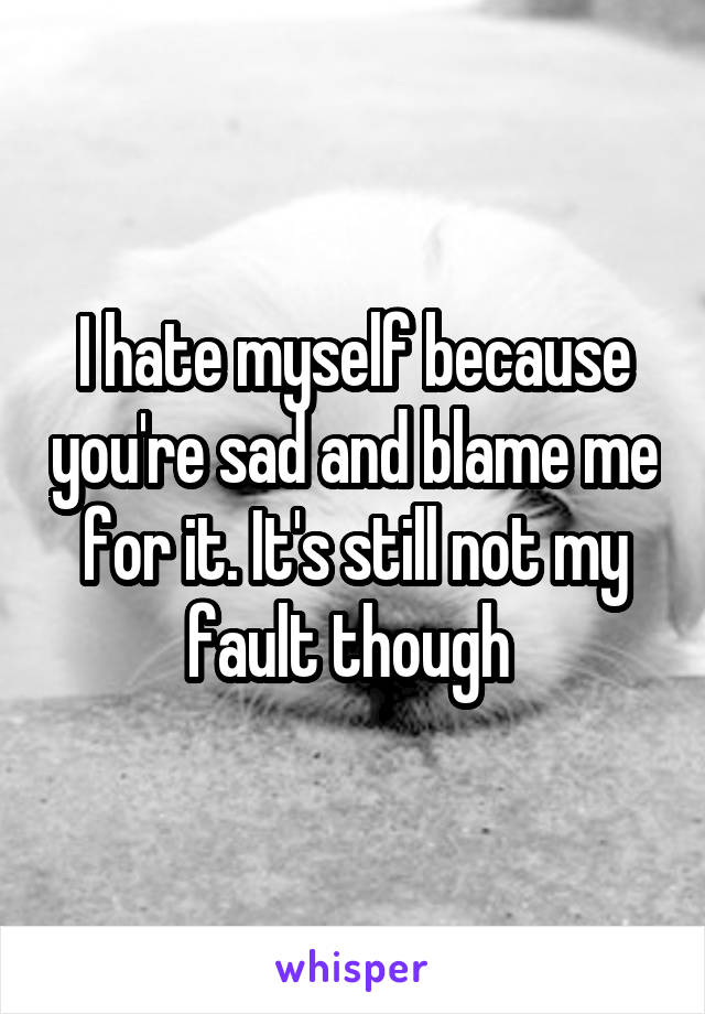 I hate myself because you're sad and blame me for it. It's still not my fault though 