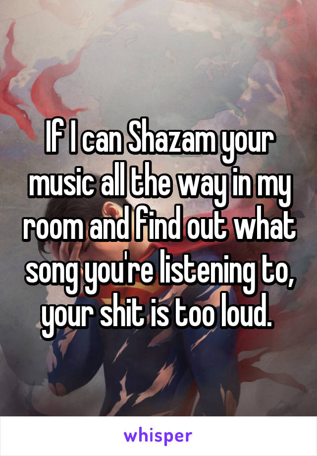 If I can Shazam your music all the way in my room and find out what song you're listening to, your shit is too loud. 