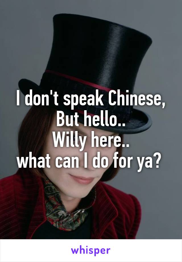 I don't speak Chinese, But hello..
Willy here..
what can I do for ya? 
