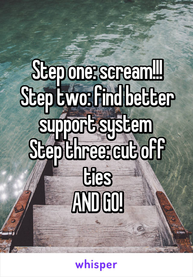 Step one: scream!!!
Step two: find better support system 
Step three: cut off ties
AND GO!