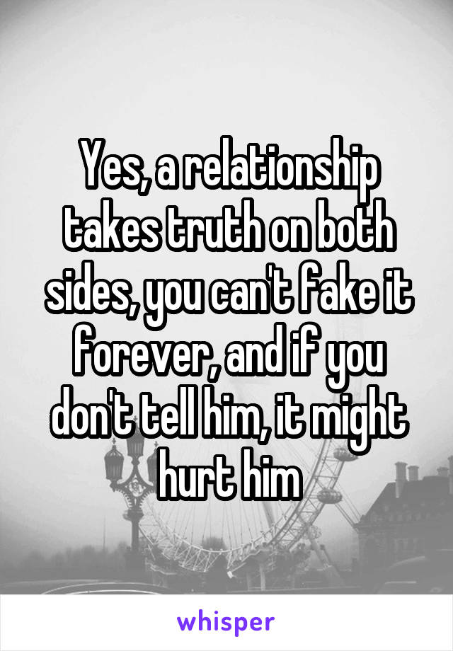 Yes, a relationship takes truth on both sides, you can't fake it forever, and if you don't tell him, it might hurt him