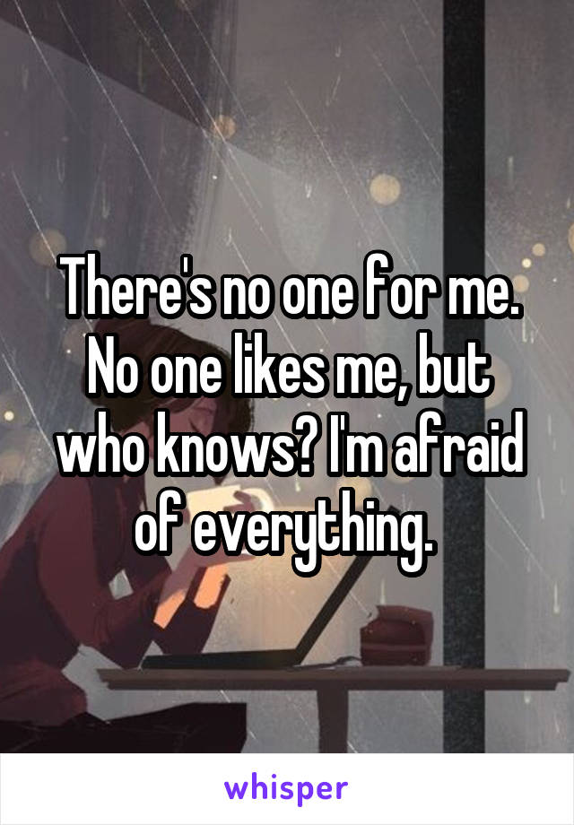 There's no one for me. No one likes me, but who knows? I'm afraid of everything. 