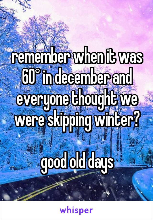 remember when it was 60° in december and everyone thought we were skipping winter?

good old days