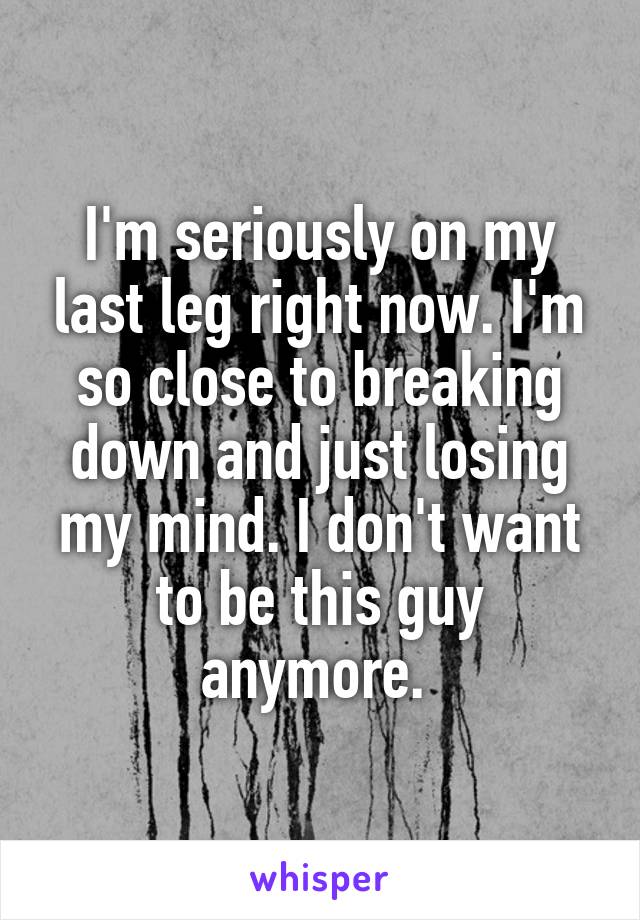 I'm seriously on my last leg right now. I'm so close to breaking down and just losing my mind. I don't want to be this guy anymore. 