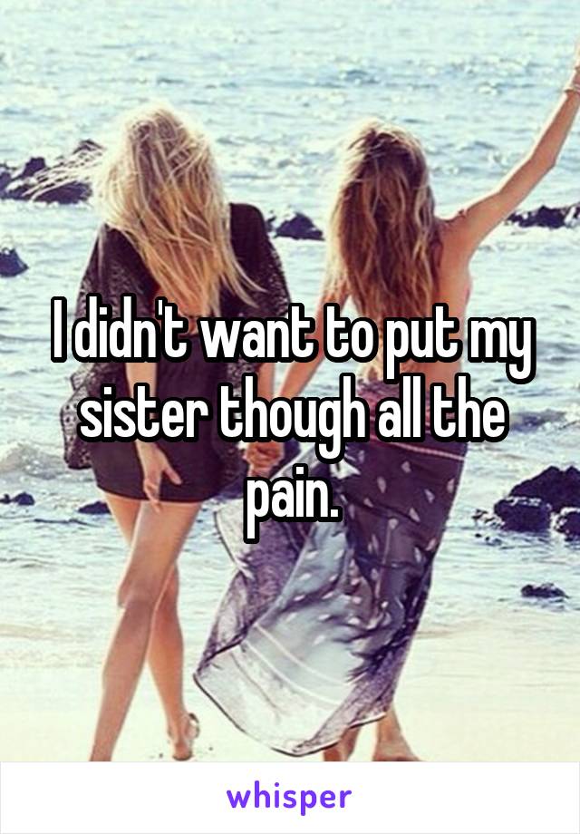 I didn't want to put my sister though all the pain.