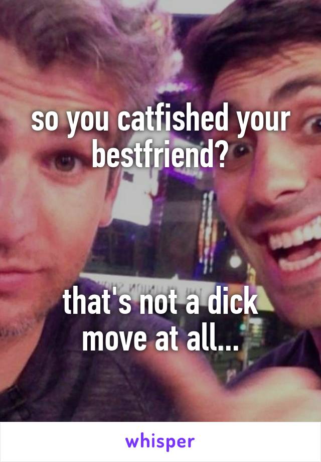 so you catfished your bestfriend?



that's not a dick move at all...