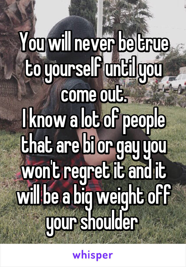 You will never be true to yourself until you come out.
I know a lot of people that are bi or gay you won't regret it and it will be a big weight off your shoulder 