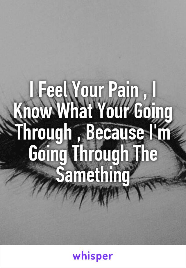 I Feel Your Pain , I Know What Your Going Through , Because I'm Going Through The Samething
