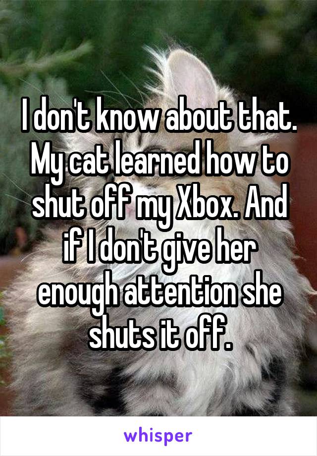 I don't know about that. My cat learned how to shut off my Xbox. And if I don't give her enough attention she shuts it off.