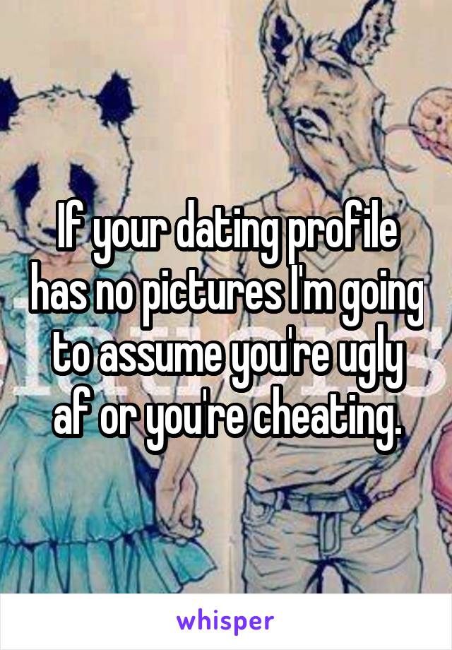 If your dating profile has no pictures I'm going to assume you're ugly af or you're cheating.