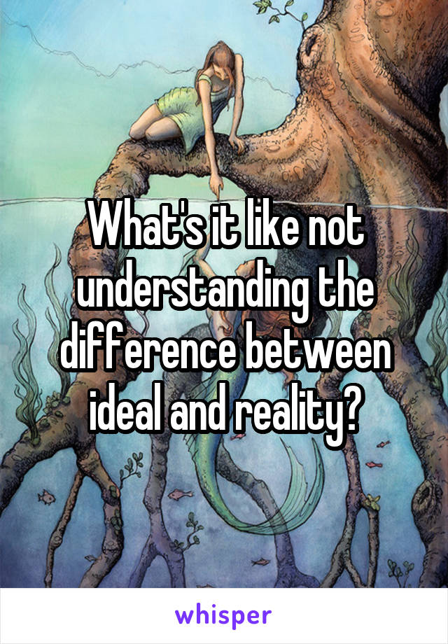 What's it like not understanding the difference between ideal and reality?