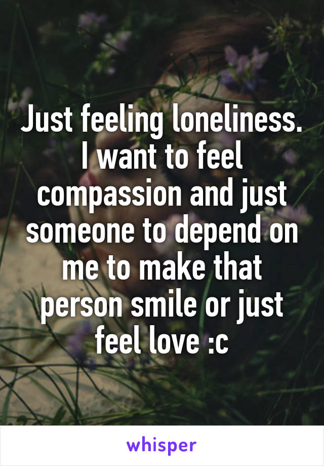 Just feeling loneliness. I want to feel compassion and just someone to depend on me to make that person smile or just feel love :c