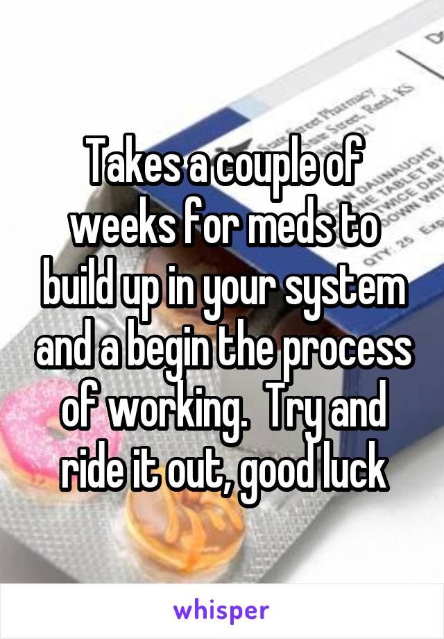 Takes a couple of weeks for meds to build up in your system and a begin the process of working.  Try and ride it out, good luck