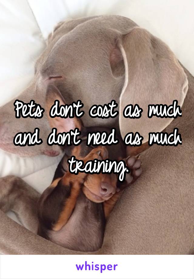 Pets don't cost as much and don't need as much training.