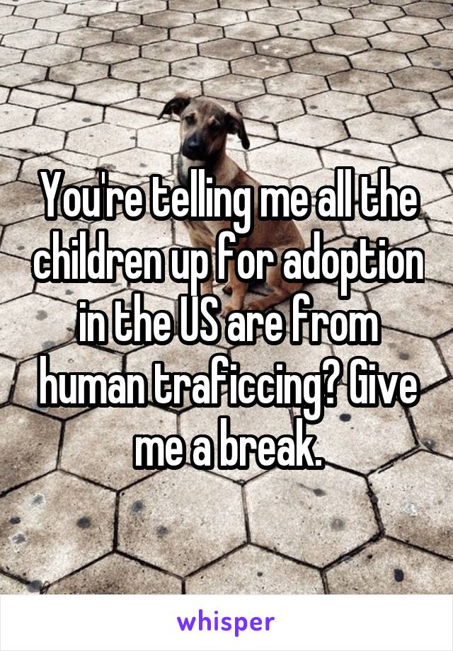 You're telling me all the children up for adoption in the US are from human traficcing? Give me a break.