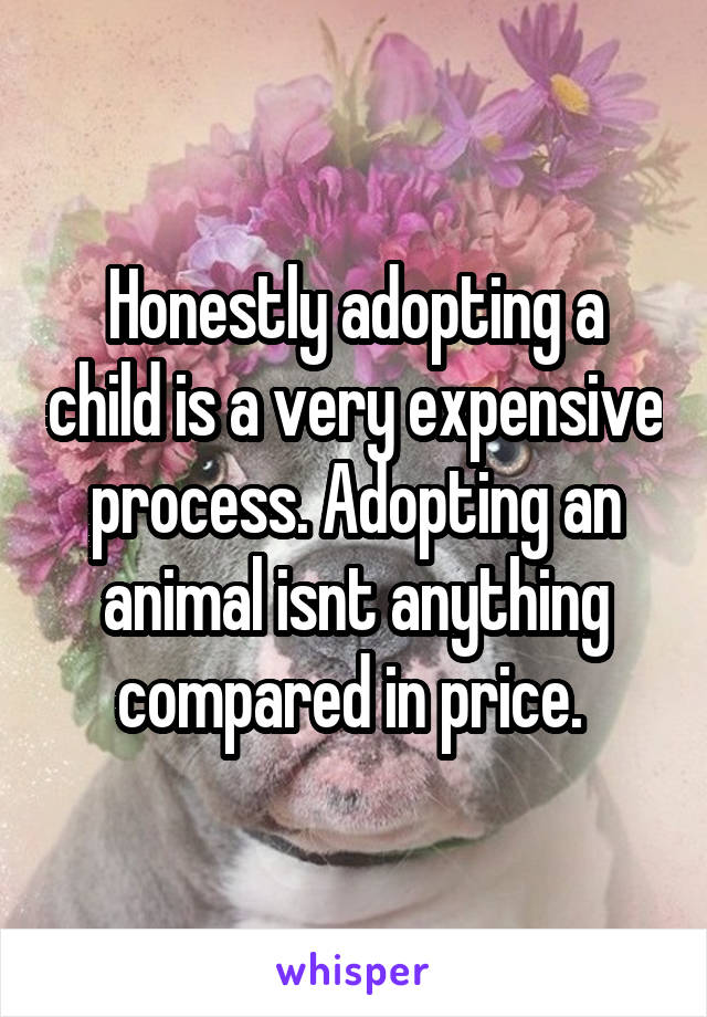 Honestly adopting a child is a very expensive process. Adopting an animal isnt anything compared in price. 