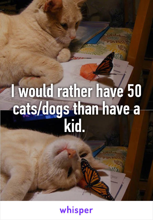 I would rather have 50 cats/dogs than have a kid. 