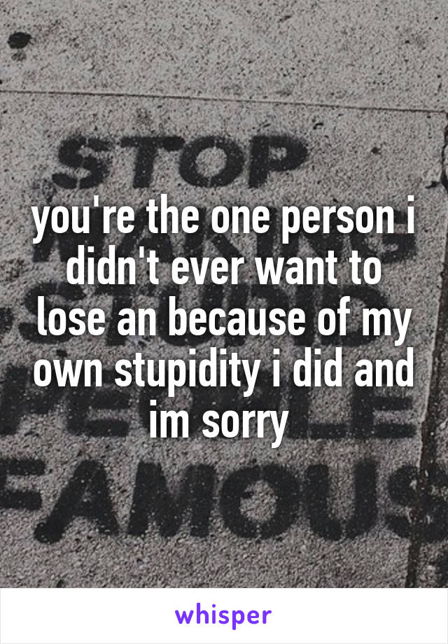 you're the one person i didn't ever want to lose an because of my own stupidity i did and im sorry 