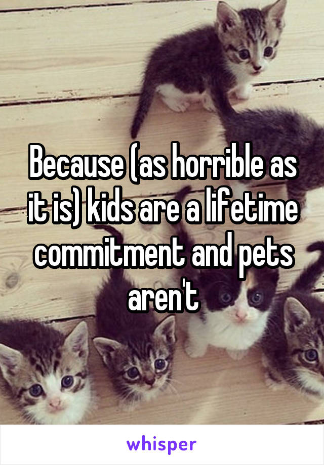 Because (as horrible as it is) kids are a lifetime commitment and pets aren't