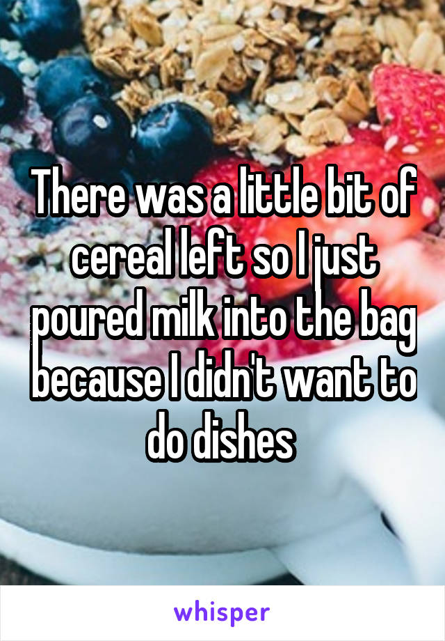There was a little bit of cereal left so I just poured milk into the bag because I didn't want to do dishes 