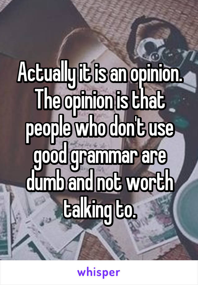 Actually it is an opinion.
The opinion is that people who don't use good grammar are dumb and not worth talking to.