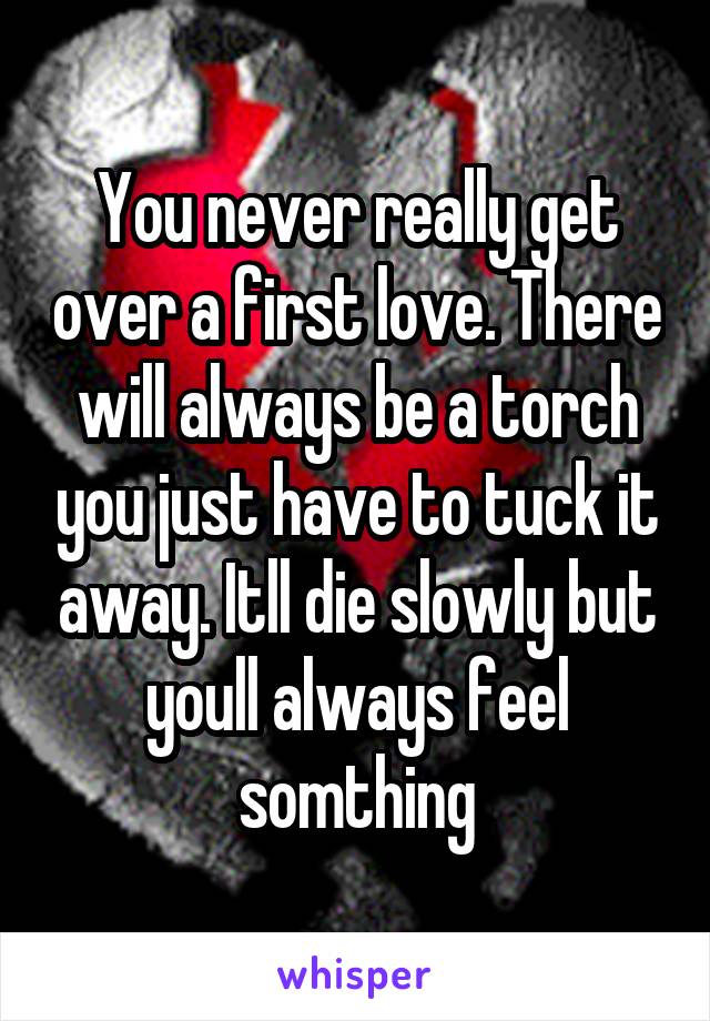 You never really get over a first love. There will always be a torch you just have to tuck it away. Itll die slowly but youll always feel somthing