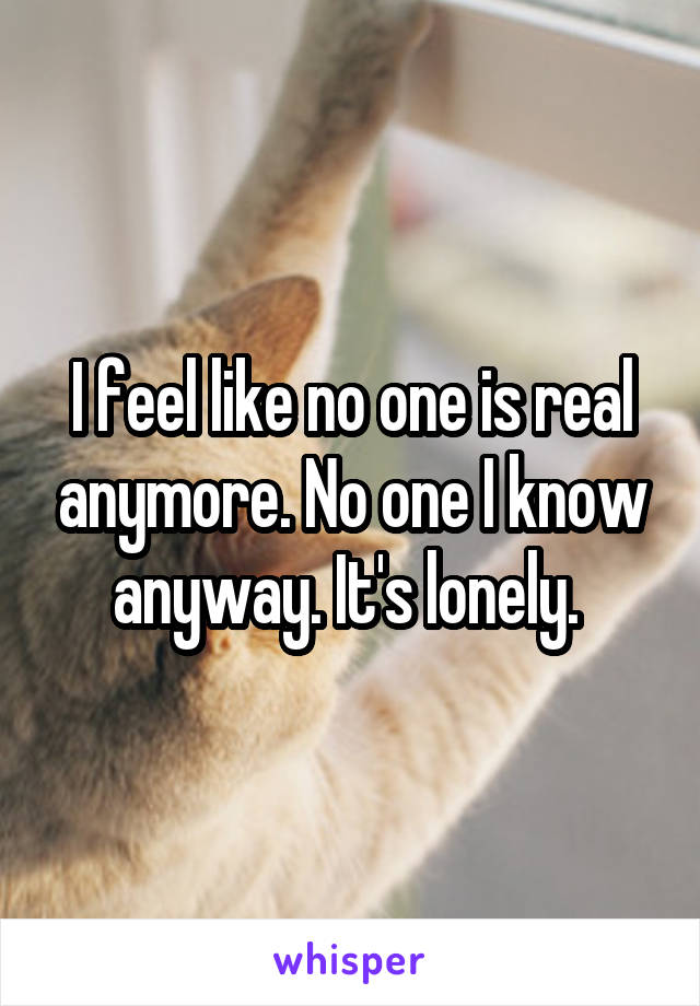 I feel like no one is real anymore. No one I know anyway. It's lonely. 