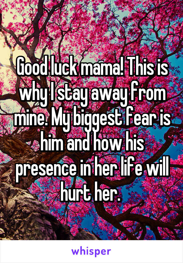 Good luck mama! This is why I stay away from mine. My biggest fear is him and how his presence in her life will hurt her. 
