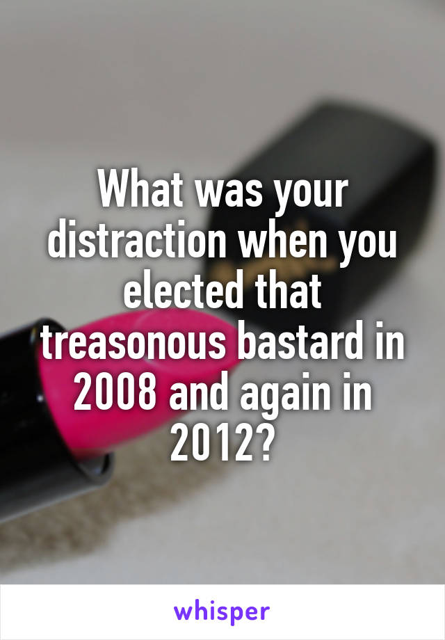 What was your distraction when you elected that treasonous bastard in 2008 and again in 2012?