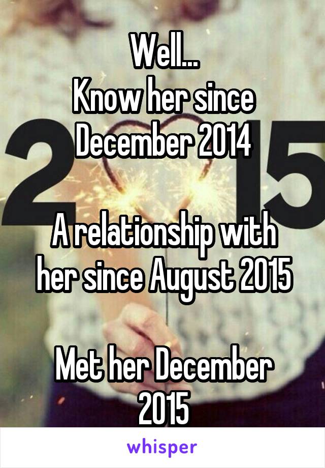 Well...
Know her since December 2014

A relationship with her since August 2015

Met her December 2015