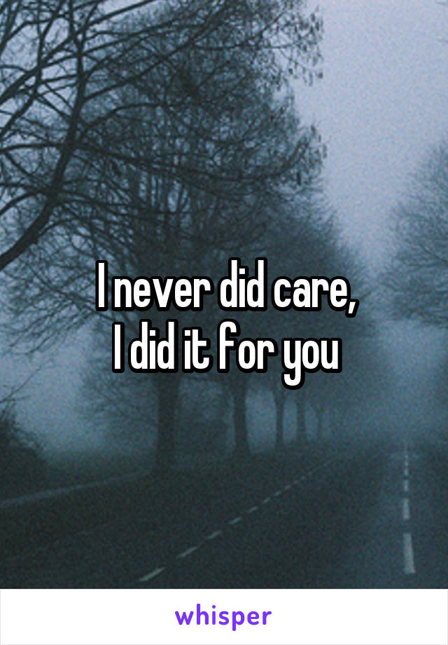 I never did care,
I did it for you